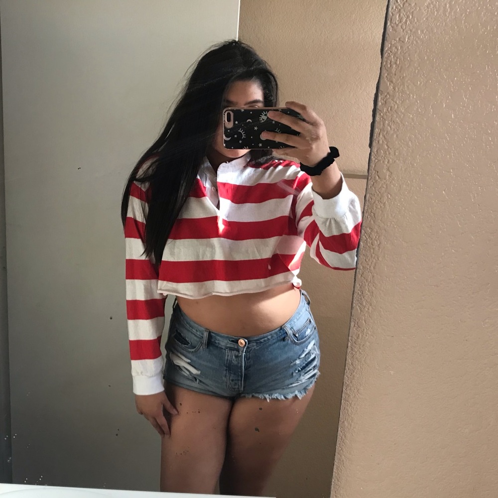 Striped  Cropped red & white polo long sleeve
